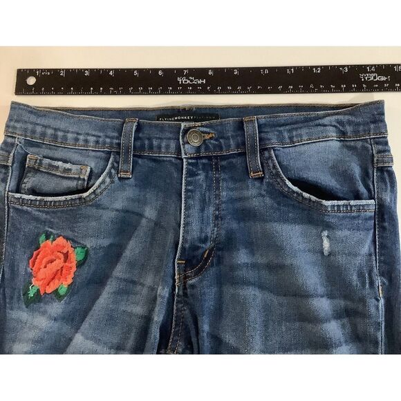 Flying monkey platinum jeans Women's Size 29 Skinny Embroidery Flower Distressed - Picture 4 of 13